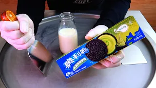 OREO matcha ice cream rolls street food - ايس كريم رول على الصاج أوريو