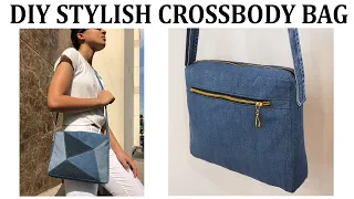 DIY BAG/PATCHWORK JEANS CROSSBODY BAG/JEANS BAG/RECYCLE JEANS IDEAS/DIY Upcycling Tasche/ジーンズバッグ DIY