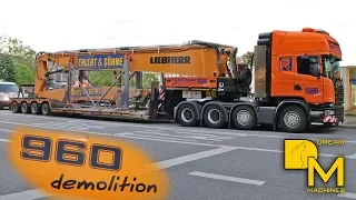 SCANIA R500 + MERCEDES ACTROS SCHWERTRANSPORT LIEBHERR R960 LONGFRONT BAGGER