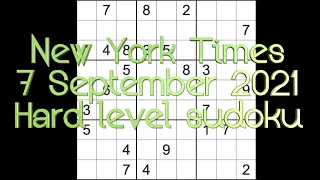 Sudoku solution – New York Times sudoku 7 September 2021 Hard level