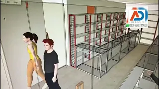 3 D View of a shop by Axis display racks. planning a retail shop contact us 8530007700