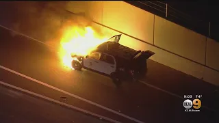 WATCH: Firefighters Extinguish Flames On LAPD Patrol Vehicle In Hollywood