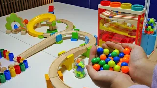 Marble Run ASMR Race ☆ HABA Slope & Dump Truck Excavator Ambulance Forklift Garbage Truck Tractors