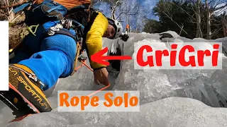Rope Solo GriGri Demonstration on an Ice Climb
