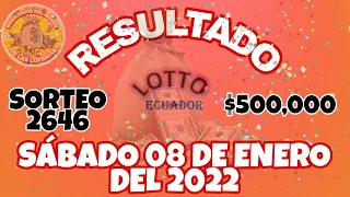 RESULTADO LOTTO SORTEO #2646 DEL SÁBADO 08 DE ENERO DEL 2022 /LOTERÍA DE ECUADOR/