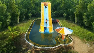 I Spend 30 Days Build Bamboo Shoes Resort , Water Slide, Big Swimming Pool Around Resort & Umbrella