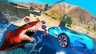 Shark Ramps Spidermans run away race Aquaman and Venom GTA V mods