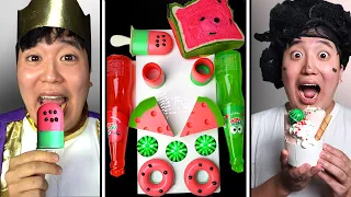 Ice Cream Challenge | ASMR WATERMELON DESSERTS DONUT JELLY, EDIBLE CUPS EATING SOUNDS MUKBANG