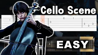 Wednesday Plays the Cello scene - EASY Guitar tutorial (TAB & CHORDS)