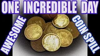 ONE INCREDIBLE DAY METAL DETECTING  COIN SPILL