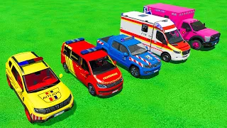 DACIA DUSTER POLICE CAR and VOLKSWAGEN, MERCEDES, FORD AMBULANCE EMERGENCY TRANSPORT ! FS22