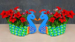 Beautiful Peacock Flower Pot Making From Plastic Bottles For Garden