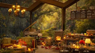 Rainy Day at Cozy Forest Scenery | Cabin Ambience with Relaxing Jazz and Rain Sounds for Work, Study