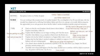 Sample of Oet Speaking | Dialysis for kidney failure