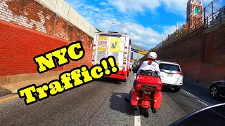 Harley Davidson Motorcycles Lane Splitting Through Brooklyn NYC