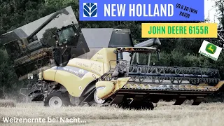 New Holland CR 8.80 mit John Deere 6155r beí Nacht 4K #farming #newholland #johndeere