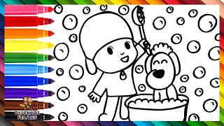 Desenhar e Colorir Pocoyo Dando Banho na Loula 🫧👶🛁🐶🫧 Desenhos para Crianças