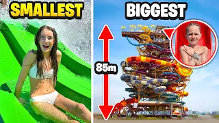 WORLDS SMALLEST SLIDE TO WORLDS BIGGEST SLIDE *BROTHER VS SISTER CHALLENGE*