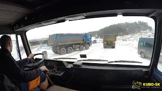 TATRA 815 on snow construction site - truck cab view