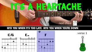 IT'S A HEARTACHE - Bonnie Tyler - Guitar play along on acoustic guitar (with chords & lyrics)