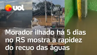 RS: Morador ilhado há 5 dias em São Leopoldo mostra água baixando após enchente: '70 centímetros'