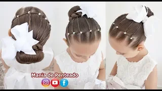 Penteado Fácil com Coque e Tranças de Duas Pontas | Easy Bun Hairstyle with Rubber Band for Girls