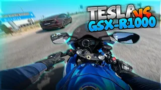 TESLA VS GSX-R1000 2X RACİNG GAZLADIK BMW S1000RR/SUZUKİ GSX-R1000