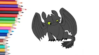 DRAWING AND COLORING Toothless 😊 COLORING PAGES FOR KIDS!| How to train a dragon