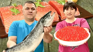 HOW TO MAKE RED CAVIAR FROM A FISH HEAD? HOMEMADE RED CAVIAR! salmon recipe