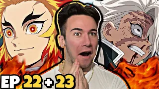 THE HASHIRA ARE HERE !! DEMON SLAYER - Episode 22 AND 23 (REACTION)