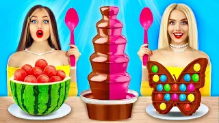 ¡Desafío de la fondue de chocolate! | Come chocolate VS comida real por 24 HRS por RATATA BOOM
