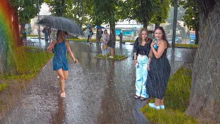 Walks in the rain in Lviv | Umbrella sounds UKRAINE 4K HDR