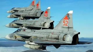 Filmen - F 4 Frösön, 20 stycken JA 37 Viggen bildar Storkakan