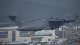 Y20 military transport plane in Zhuhai. Chinese armed force.
