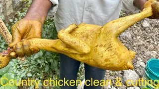 How to cleaning and cutting country chicken full process | Natukodi cutting | Village Cutting Skills