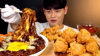 ASMR 일요일엔 짜장라면과 황금 올리브 닭다리 🍗 닭껍질튀김 먹방~!! Black Bean Noodles With Crispy Chicken Legs MuKBang~!!