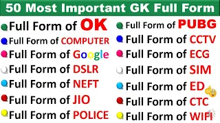 50 Most Important GK Full Forms | Full form General Knowledge | Full Form GK in English For Exam.