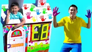 Liam Pretend Play Build Playhouse & Coloring w/ Markers and Paint for Kids