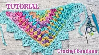 TUTORIAL Crochet granny stitch bandana /Shawl #crochet #bandana #tutorial #grannysquare