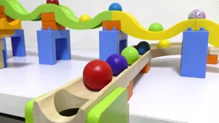 Marble Run Race ☆ TrixTrack Wave Slope & Wooden Stairs Course