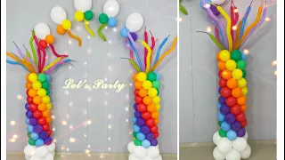 Step by step Rainbow Balloon Column