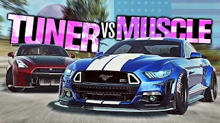 Need for Speed HEAT - TUNER vs MUSCLE! What's Fastest? (Nissan GTR vs Ford Mustang)