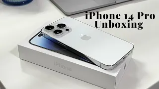 iPhone 14 Pro Silver Unboxing 🧸 💌☁️ |  Accessories + Camera Test