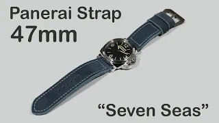 Panerai 47mm Strap "Seven Seas" Blue Suede Handmade shown on Panerai Luminor PAM00372