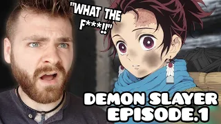 WAIT... THIS IS MESSED UP??!! | DEMON SLAYER - EPISODE 1 | New Anime Fan! | REACTION