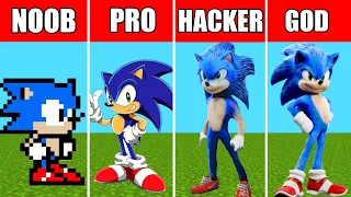 Pixel art Sonic, Noob vs Pro vs Hacker vs God in Minecraft