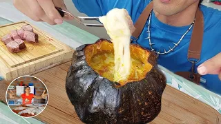 Preparando una fondue con un zapallo