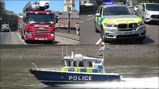 Police and rescue boats responding with siren and lights + Fire Engines, Police Cars & Ambulances