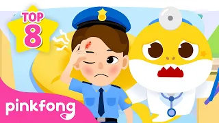 [TOP 8] OUCH! 🩹 The Police Officer 👮🏼‍♀️  is hurt + More | Baby Shark's Hospital Play  | Pinkfong