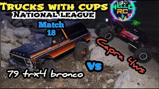 Axial Capra 4WS vs traxxas trx4 79 bronco. Trucks with cups national league match 18